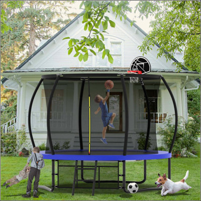 Trampoline citrouille 10 pi, trampoline d'extérieur avec panier de basketball, filet et échelle