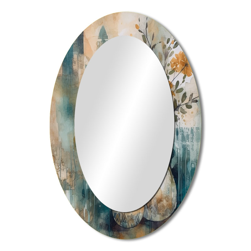 Orange And Green Abstract Bohemia IV - Bohemian Oval Wall Mirror, 36" x 24"