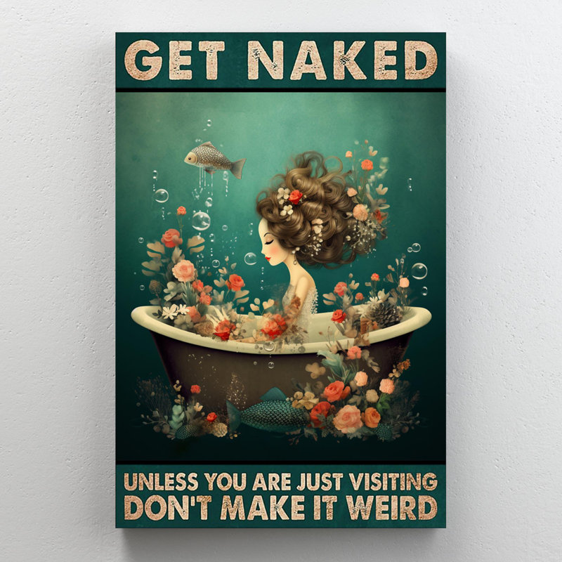 «Mermaid In Bathaign Get Nake 1 - 1 pièce», reproduction d'art graphique sur toile tendue, H 36 po x l 24 po x P 1,25 po