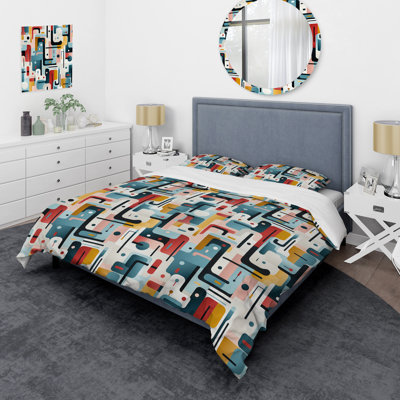 Ensemble de housse de couette en microfibre bleu / orange / blanc Amedeo