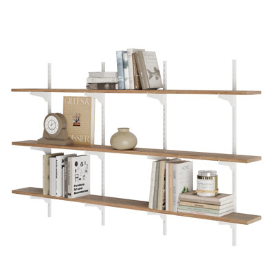 60" X 6" Floating Shelving Unit With Adjustable Brackets, Hanging Shelf For Wall, Living Room & Office Shelf, Real Wood Shelf For Room, Wall Mounted, Farmhouse And Boho Decor, Burnt, 3 Tier