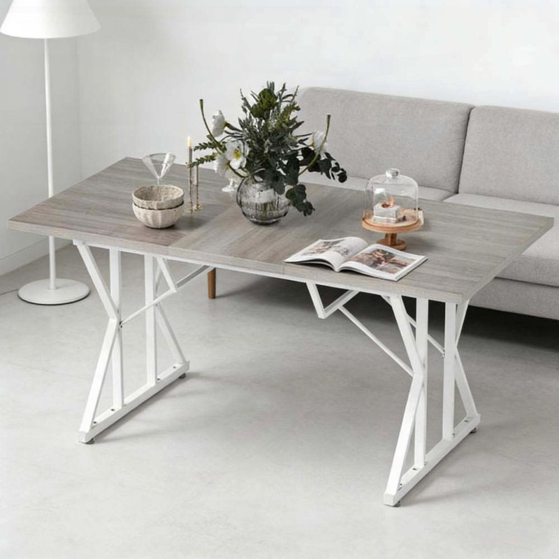 Table de salle à manger extensible Farmhouse - gris vieilli, 47,2 po à 63 po, base en tréteaux, Gris