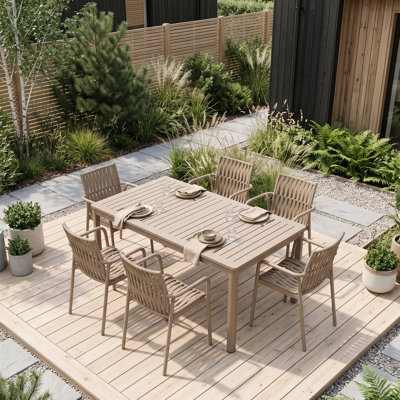 EBEN 140 Dining Table Taupe with 6 LYRA Armchair Taupe Set