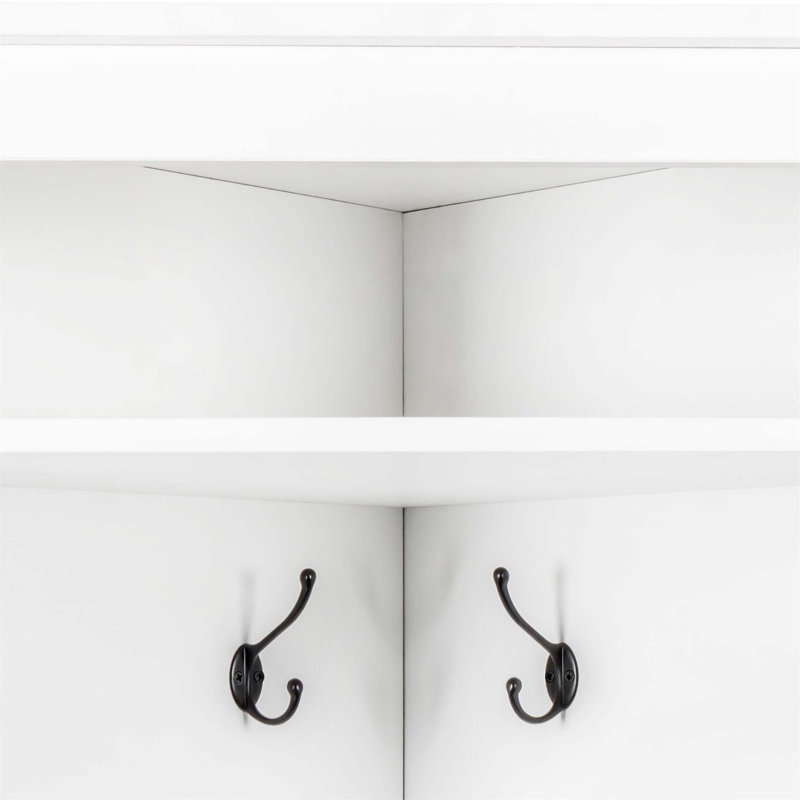 Arbre d'entrée minimaliste avec banc à chaussures et tablette ajustable, portemanteau pour les petits appartements, Blanc