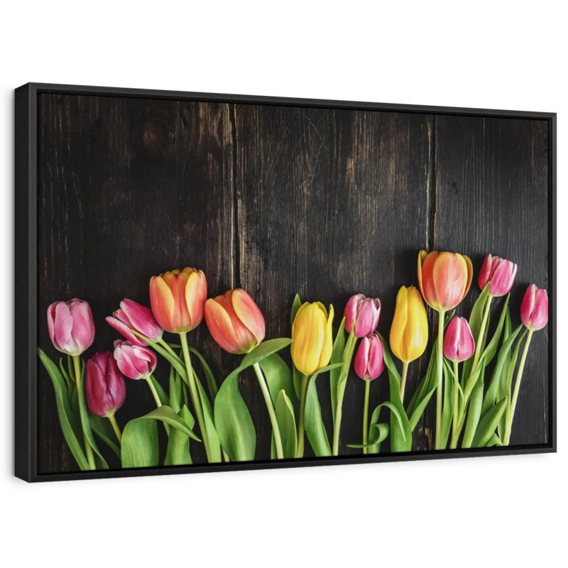 Tulipes sur bois, reproduction sur toile, H 9 po x l 13 po