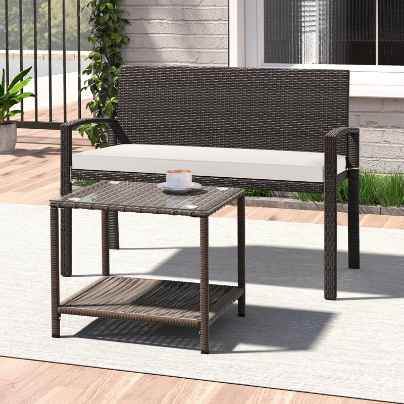 Causeuse de patio pour 2 personnes avec coussin de siège amovible et dossier en métal