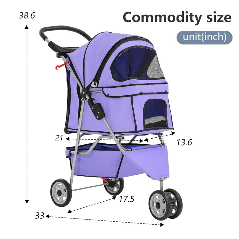 Poussette pour animaux de compagnie Poussette pliable pour chien Poussette jogger durable à 3 roues pour petits et moyens chats avec doublure lavable