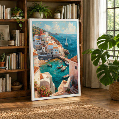 Mediterranean Clifftop Village Coastal - Wrapped Canvas