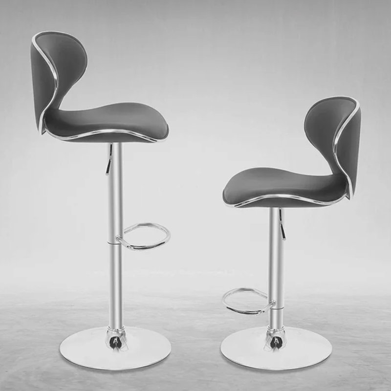 Enyeart Swivel Adjustable Height Bar Stool, Dark Gray Faux Leather
