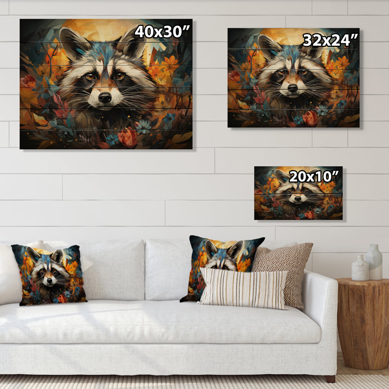 Curious Raccoon Collage II sur impression sur bois, H 24 po x l 32 po x P 0,78 po