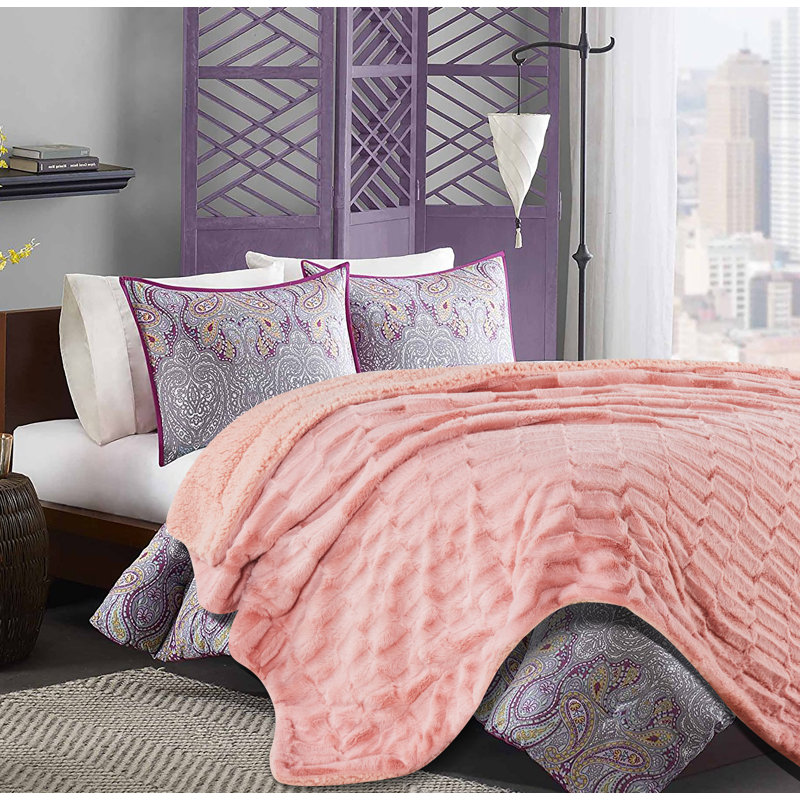 Elegant Rectangular Embossed Microfiber Blanket, Peach