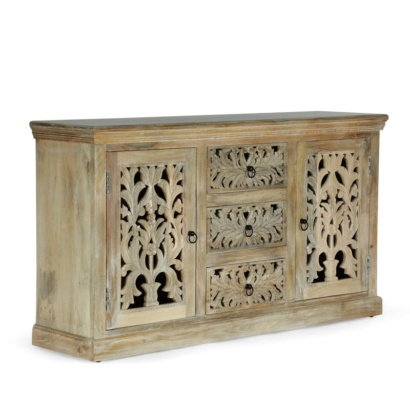 Buffet 3 tiroirs avec attrait, fabriqué en bois de manguier et fabriqué à la main pour l'intérieur
