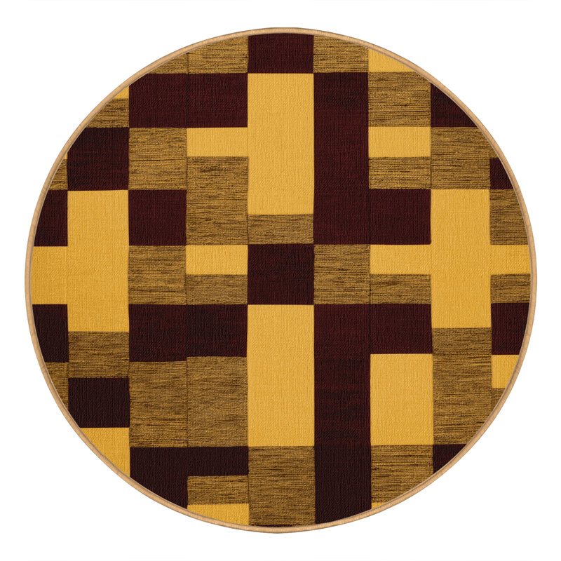 Machine Washable Botanical Brown Area Rug, Round 8'