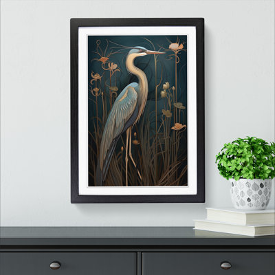 Heron Art Deco Art - Framed Print
