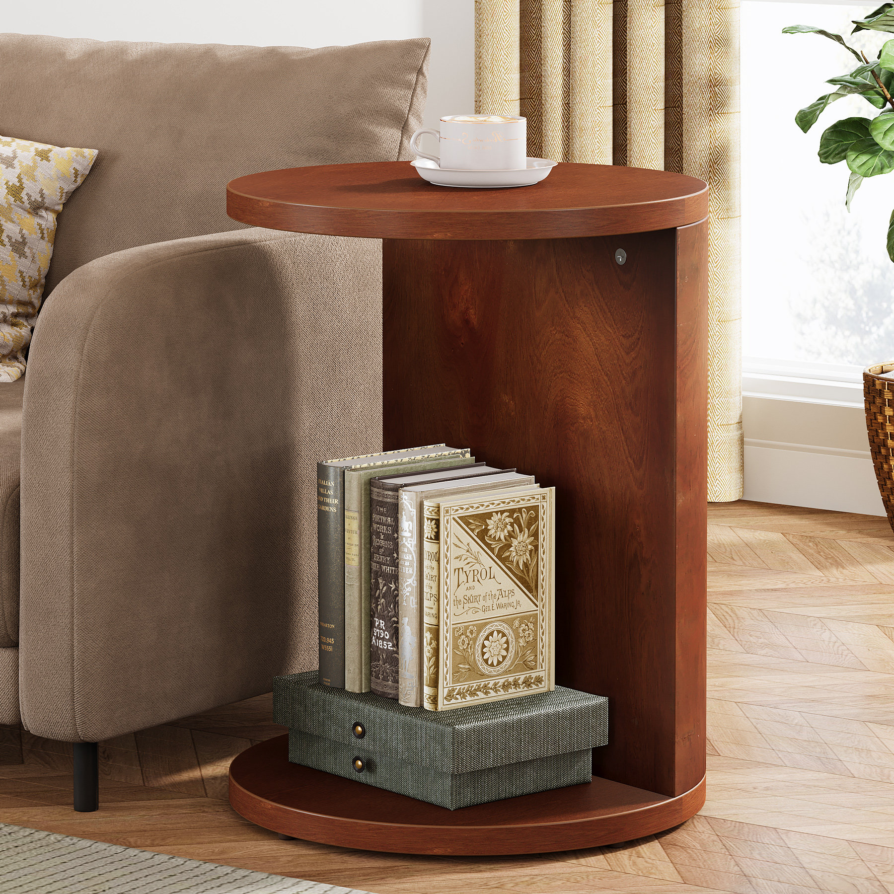Latitude Run® Round C Shaped End Table, 2Tier Solid Wood Side Table
