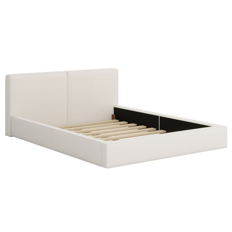 Lit plateforme tapissier avec structure solide, Beige