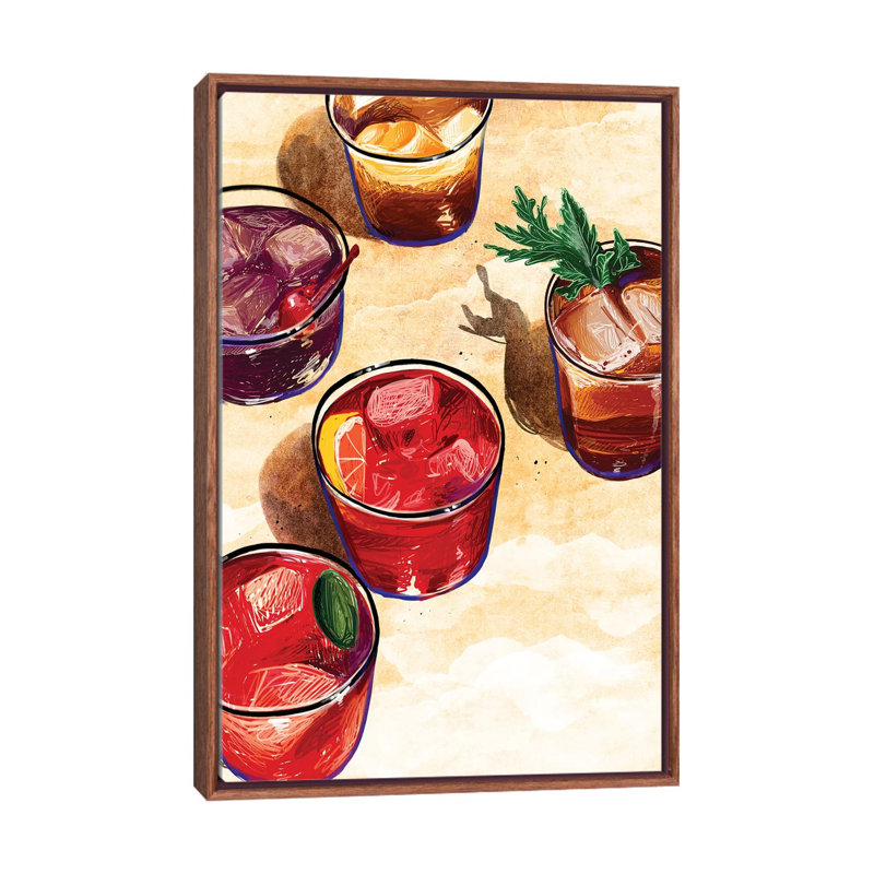 Cocktail - reproduction d'art murale - toile encadrée, H 40 po x l 26 po, Toile à cadre flottant sans passe-partout, Brun