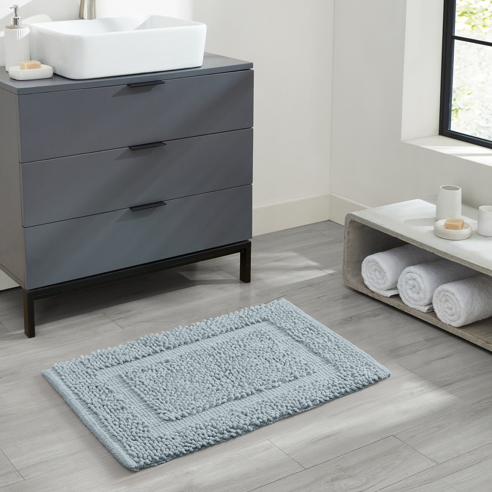 Payten Classic Cotton Bath Mat, Pale Blue, Single - 27"W x 45"L