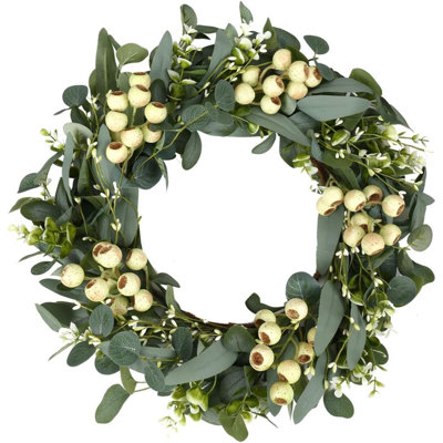 Eucalyptus Wreaths For Front Door 20 Inch Green Home Decor For Wall Porch Window Spring Summer Wreath With Big Berries For All Seasons Winter Christmas