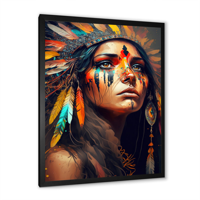 «Colorful Native American Woman I», impression sur toile, H 40 po x l 30 po x P 1,5 po, Impression noire sur toile encadrée