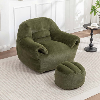 Fauteuil à billes en fausse fourrure avec repose-pieds