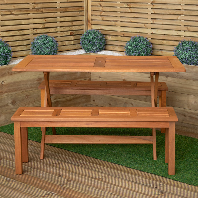 Gillian Outdoor 4 Person Rectangular Wooden Garden Dining Table With 2 Benches