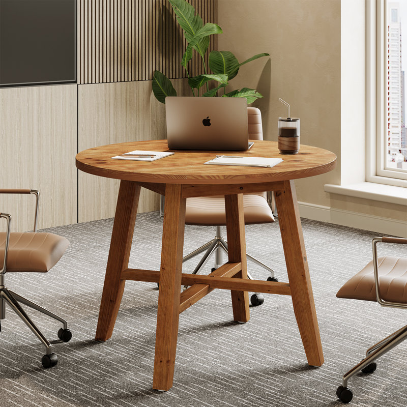 Petite table de conférence ronde en bois massif pour 2 à 4 personnes