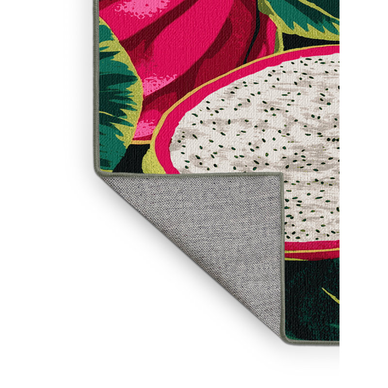Tapis lavable à motif de fruits du dragon Pitaya, Rond 4 pi