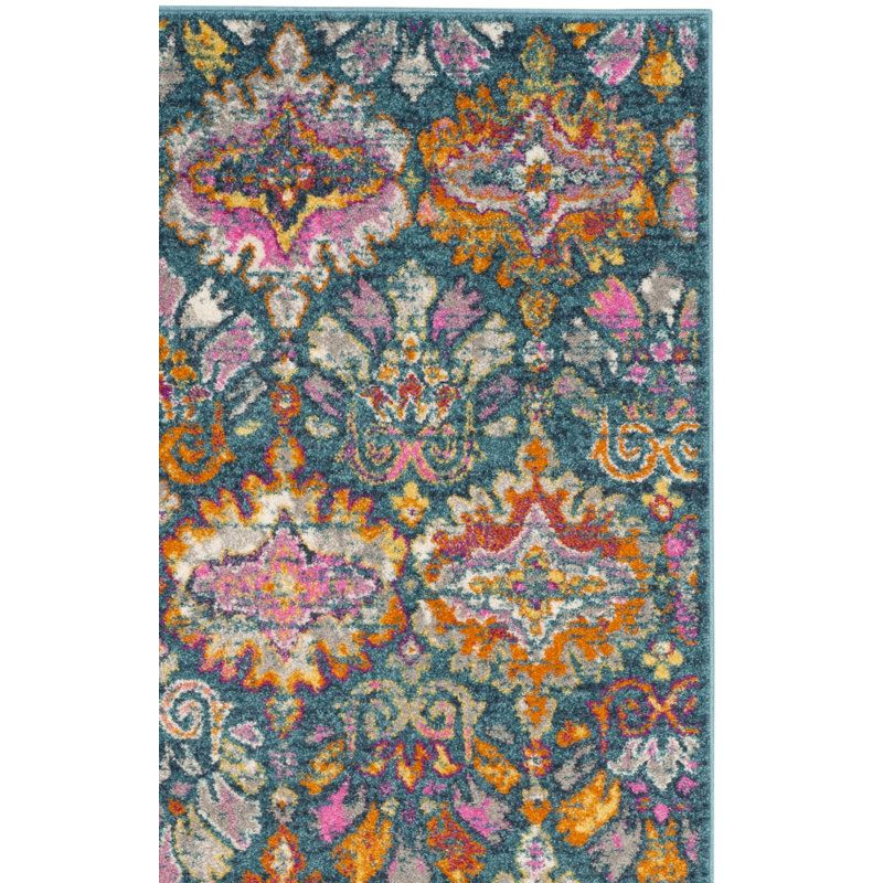 Christa Oriental Blue/Orange/Pink Area Rug, Runner 2'3" x 12'