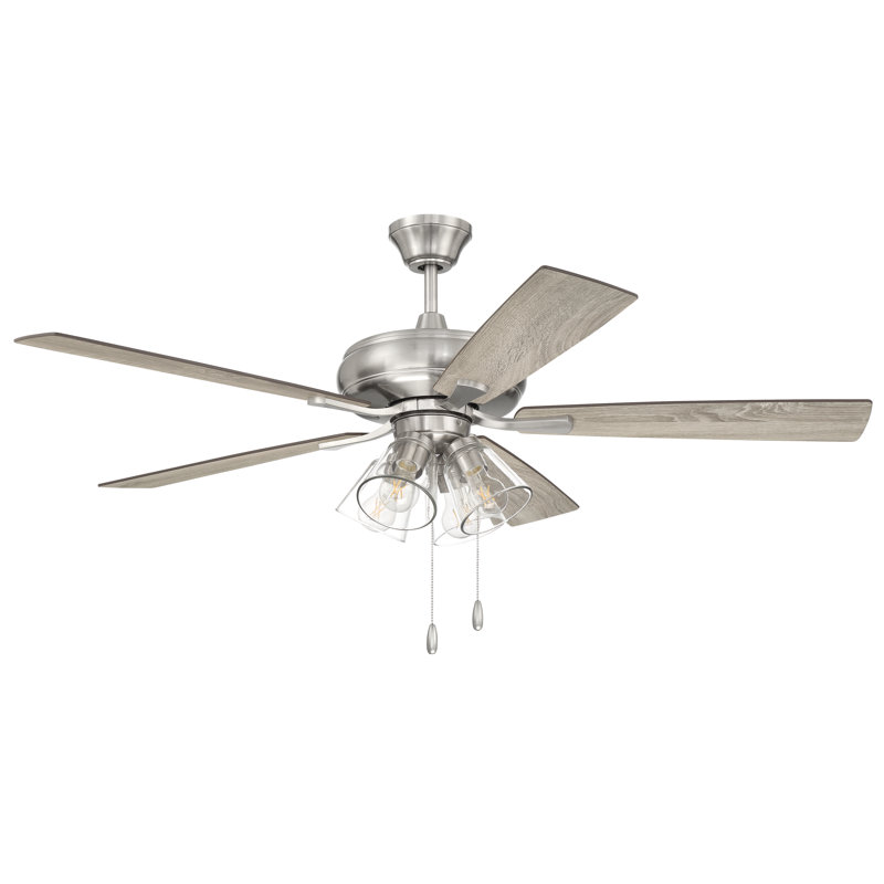 Ventilateur de plafond 4 lumières Eos, Nickel brossé avec bois gris
