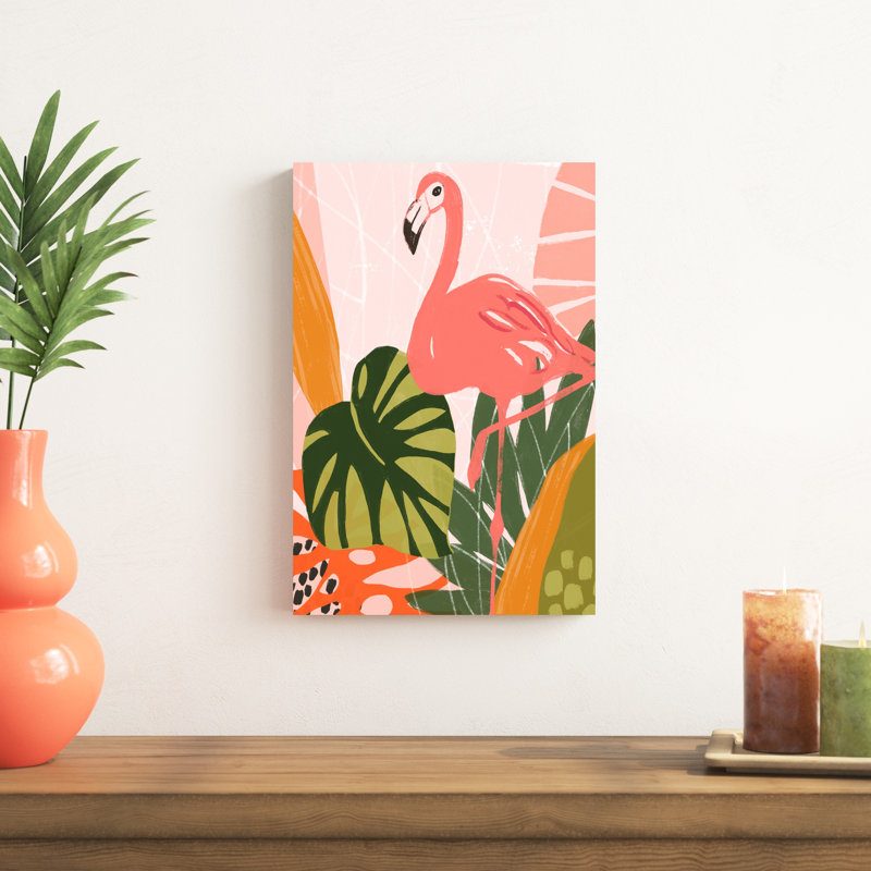 «Jungle Flamingo I», peinture sur toile, H 18 po x l 12 po
