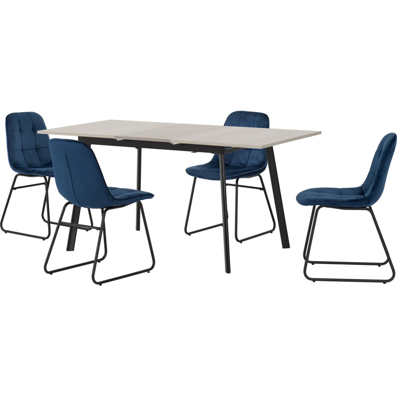 Ragnar 4 - Person Butterfly Leaf Dining Set, Saphire Blue/Black