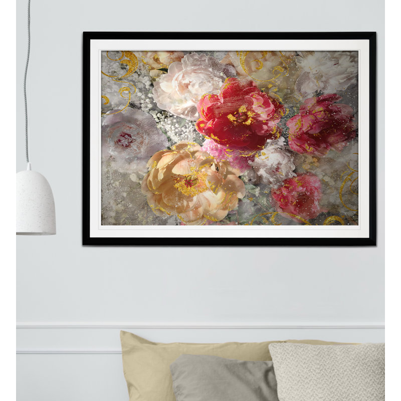 « roses le intemporel i », reproduction de peinture à l’acrylique encadrée, H 20 po x l 24 po x P 1,5 po, Noir