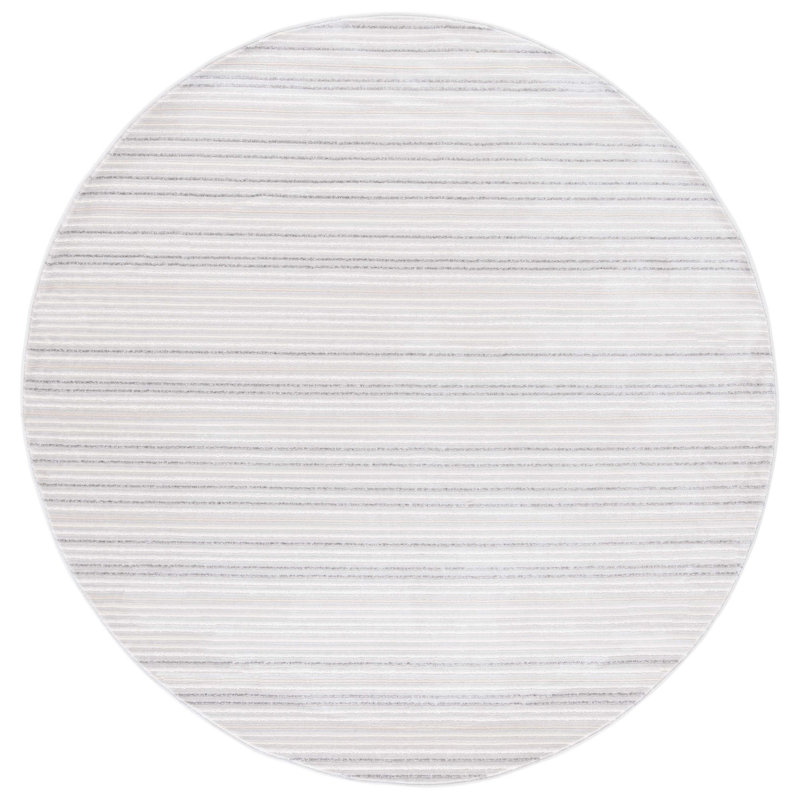 Tapis rayé tissé à la machine en gris clair, Rond 6 pi 7 po