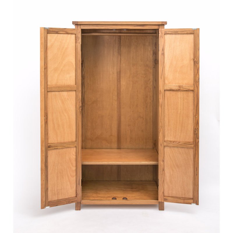 Ringler 2 Door Solid + Manufactured Wood Wardrobe, Light Wood/Chrome