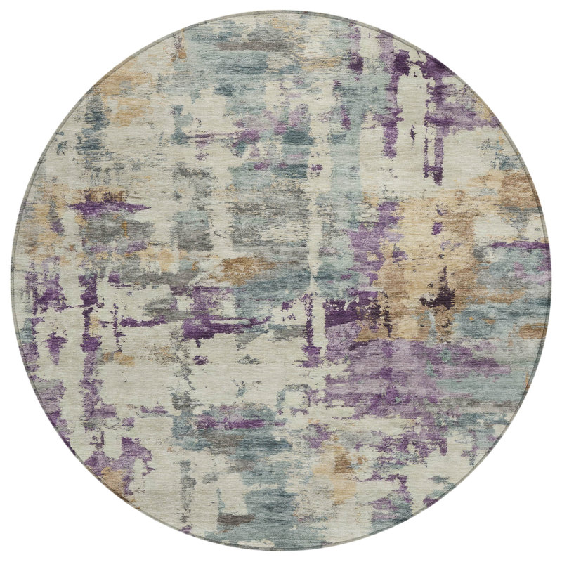 Machine Washable Indoor/Outdoor Xhevrie Linen Rug, Round 8'