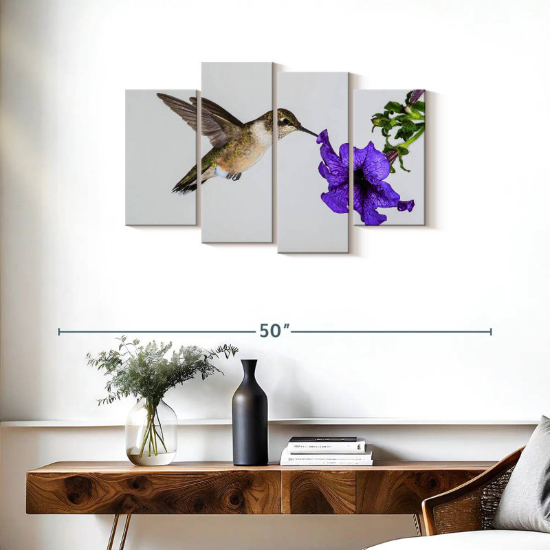 Colibri fleur mauve Brampt, H 22 po x l 36 po