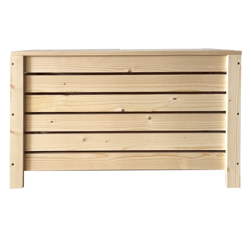 Wide Slatted Storage Crate Box with Lid, Home Storage, Natural Pine