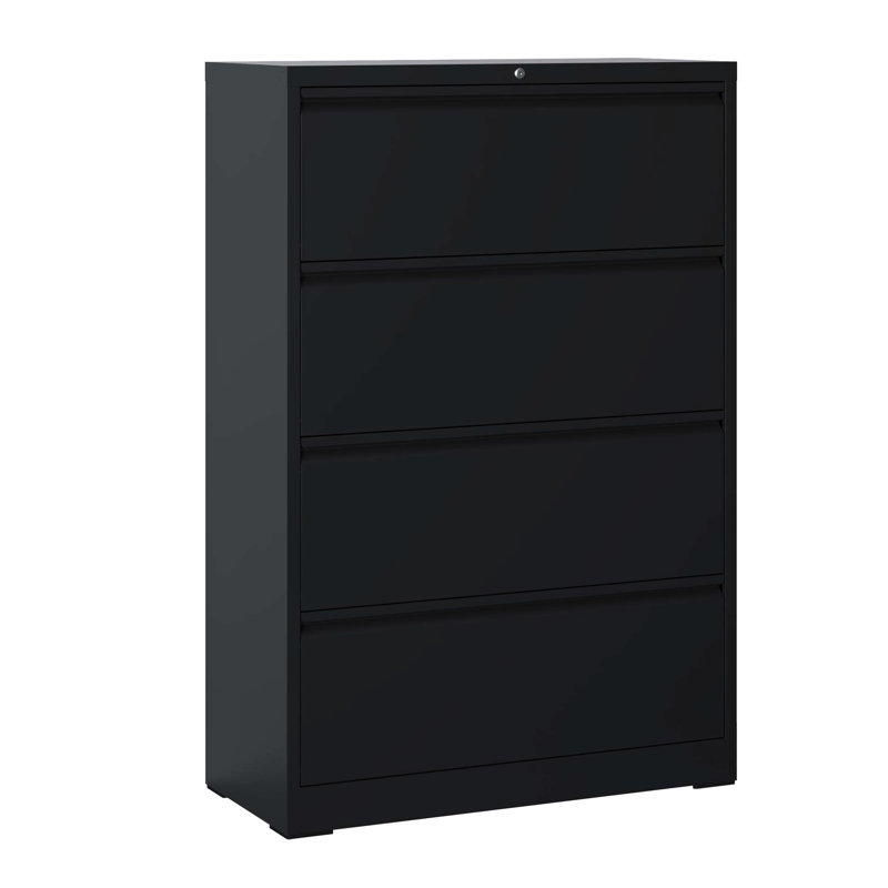 Black 4 Lockable Metal Filing Cabinet For Office, Accommodates Legal/A4/F4 Size, Secure File Storage With Lock, Build Stores Size Files Efficiently