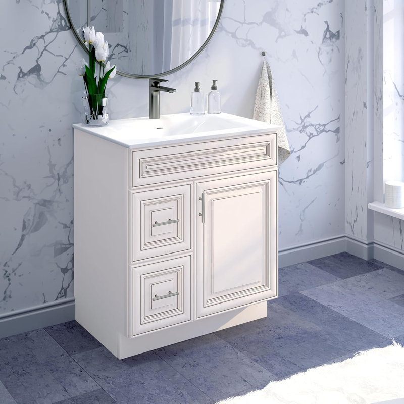Ensemble de meuble-lavabo 30 po avec lavabo en résine de polyuréthane, Blanc antique