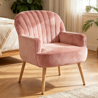 Accent Chair, Modern Single Sofa Armchair With Metal Legs, Pink