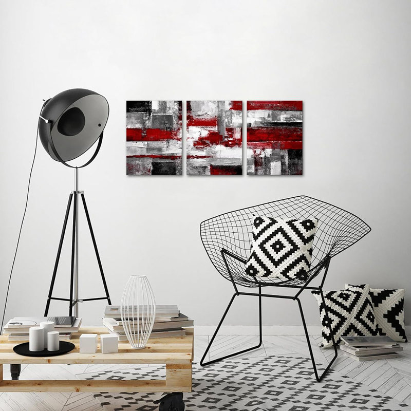 3 Piece Wrapped Canvas Print, Red