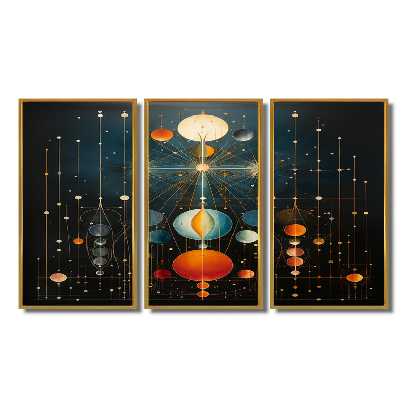 Costachi - Ensemble de décoration murale géométrique, Cadre flottant doré, H 32 po x l 48 po x P 1 po