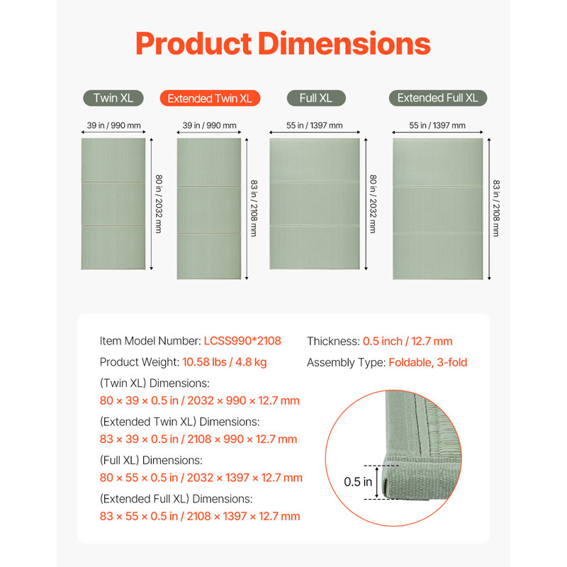  Matelas pliable et antidérapant, Simple extra long, Vert