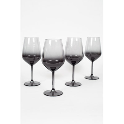 Ensemble de verres à vin élégants (4 pièces), couleur fumée, 3,6 x 3,6 x 8,6 pouces | 100% verre, capacité de 16,6 oz liq. Parfait pour les réceptions et les occasions spéciales, lavage à la main recommandé pour la longévité