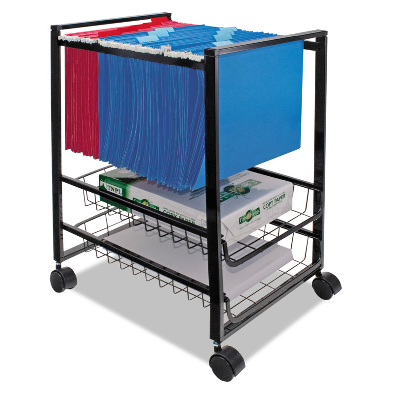 Black Steel Mobile File Cart with Pullout Baskets