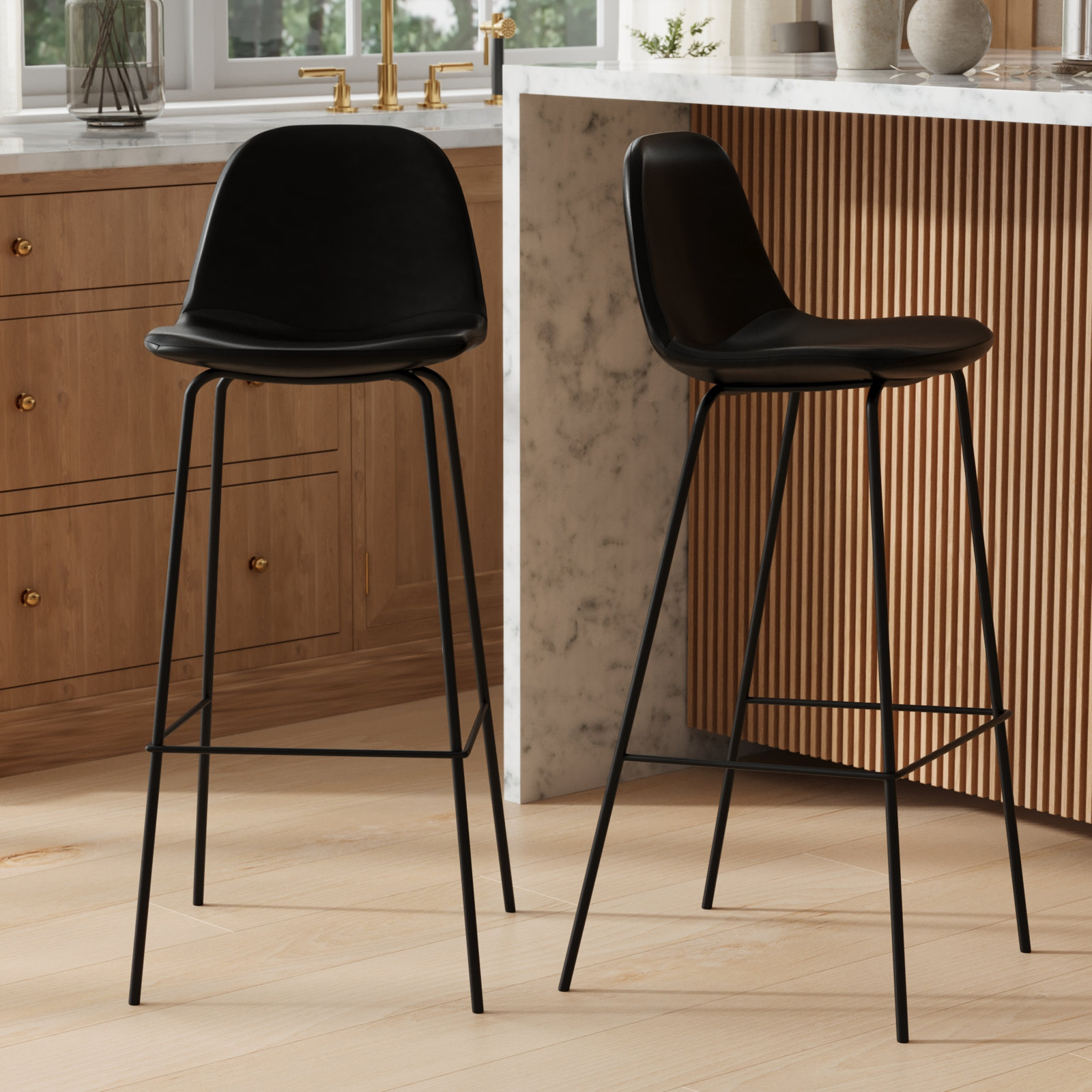 Kody Vegan Leather Bar & Counter Stool, Bar Stool (30.5" Seat Height), Midnight Black Vegan Leather