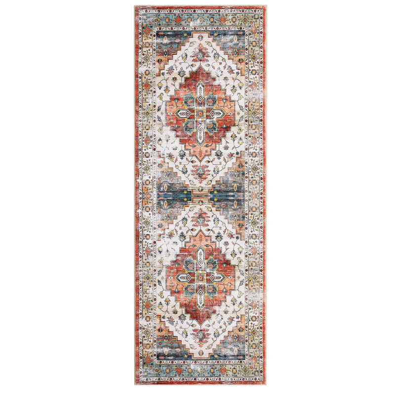 Oriental Machine Washable Rug for Living Room Vintage Orange Indoor Carpet for Home Decor Aesthetic Non-Slip Rug for Bedroom Dining Room Office Nursery Playroom