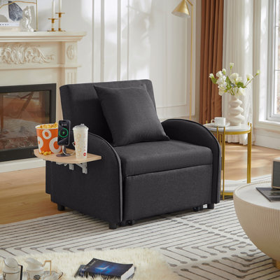 Sleeper Sofa Chair Bed, 3 In 1 Convertible Sofa Chair With Adjustable Backrest & Foldable Table & Usb, Type-C, Adjustable Recliner, Armchair For Living Room Bedroom Apartment Small Space, Black