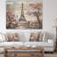 Paysage urbain «Eiffel avec fleurs roses», peinture-35109234-35109238